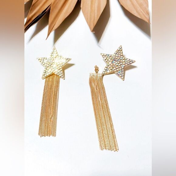 Gold star tassel drop earrings #273 - Picture 3 of 5